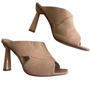 Vince Camuto Nude Blush Leather Mule Heels Size 7 Open Toe Block Heel